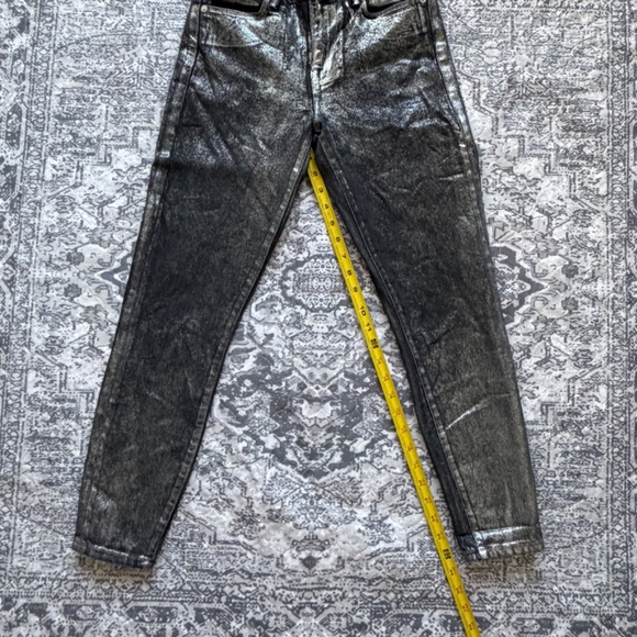 FRAME Le High Skinny Crop Metallic Jeans Denim Pants Size 25 Black Noir Silver - Picture 3 of 11